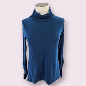 Lisa Bayne Top XS Turtleneck Long Sleeve Stretchy Scrunched Classic Artsy *READ*